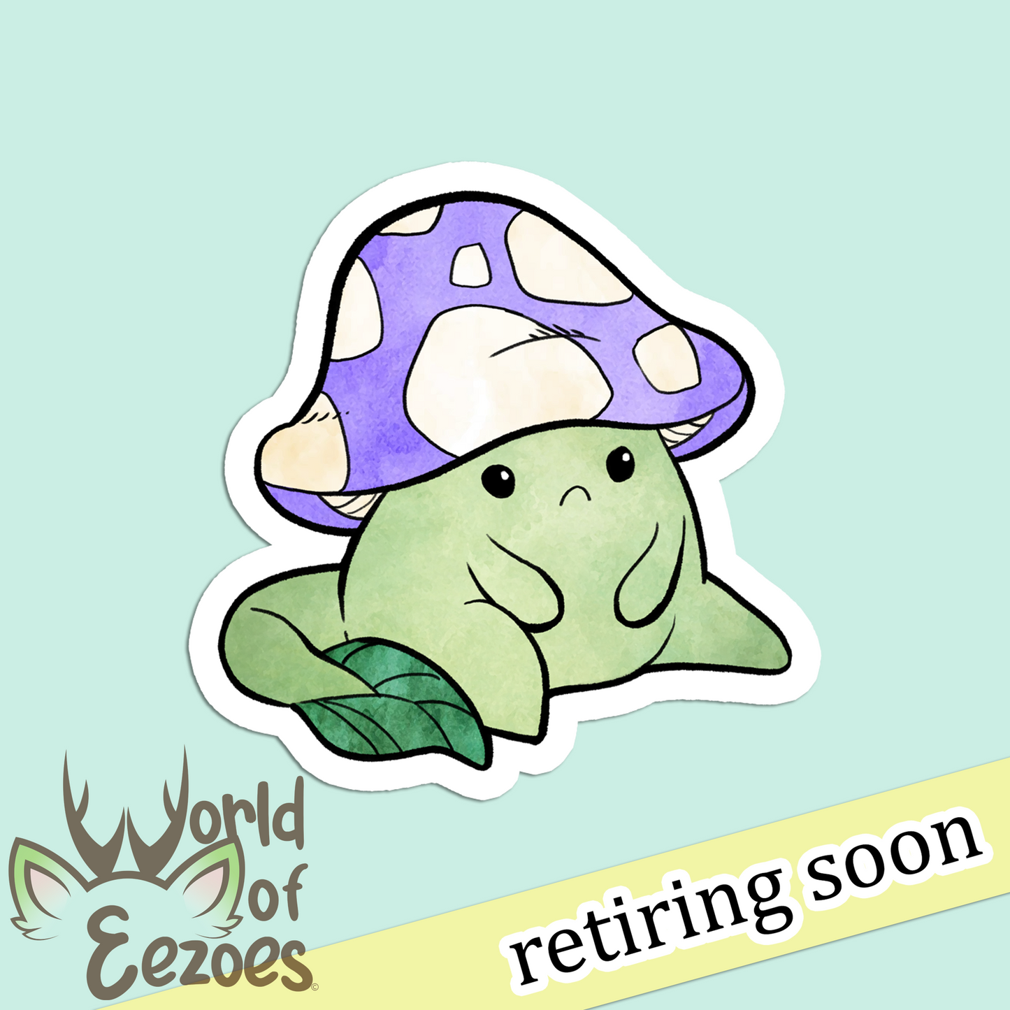 VINYL STICKER Green Grumpshroom - Retiring Soon